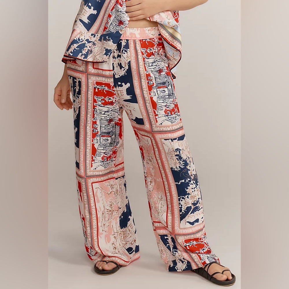 Anthropologie Maeve Low-Slung Printed Wide-Leg Trousers, XXS